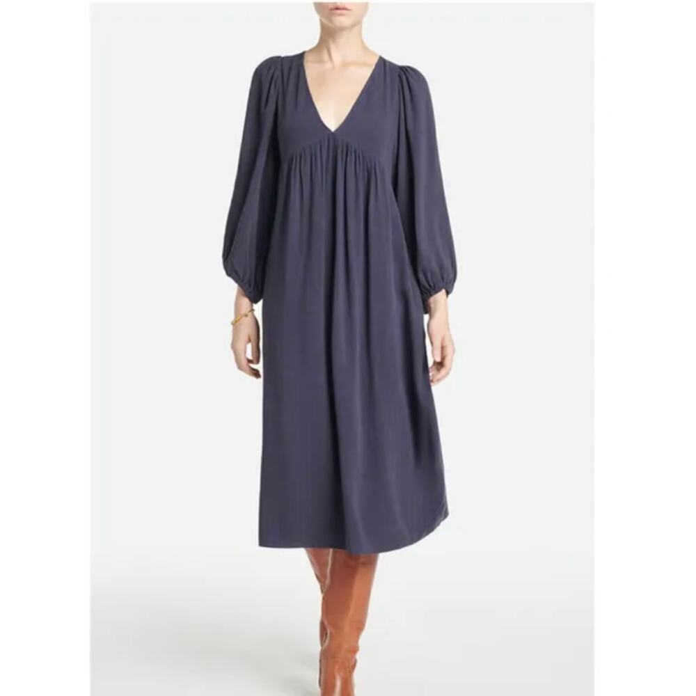 Vanessa Bruno Voguia Midi Dress - Slate Grey - Linen Blend - Size 38 - 6- Medium